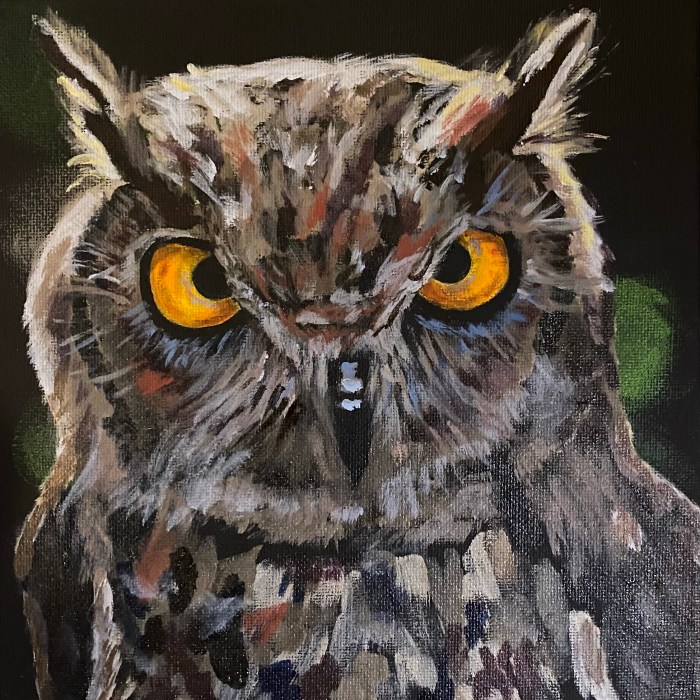 animal art, owl painting, acrylic painting of an owl, animal painting